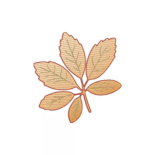 Motif de broderie machine feuille de marronnier composée aux teintes automnales.