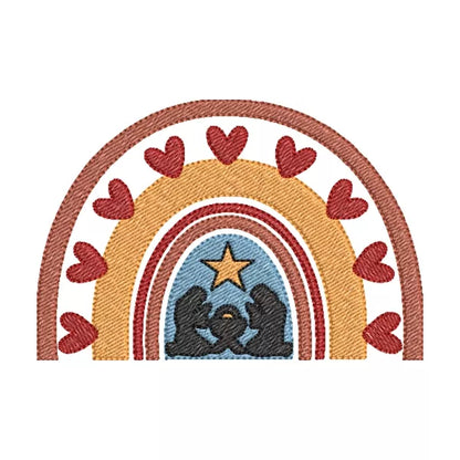 Crèche de Noël Boho – Arc-en-Ciel, Cœurs et Étoile - Motif de broderie machine CuteRoyal | Machine Embroidery Design.